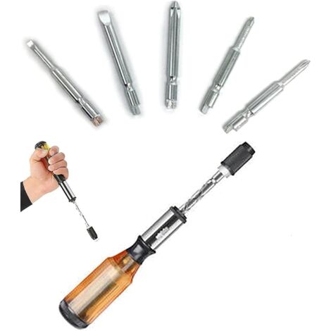Set di cacciaviti a cricchetto 5 in 1, cacciavite a cricchetto a spirale manuale da 260 mm, cacciavite a cricchetto a spirale semiautomatico, con 5 punte sostituibili, rosso (1/5)
