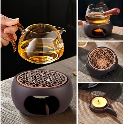 Scalda Teiera In Ceramica Con Design Intagliato: Fornelletto A Candela Per Tè E Caffè, Completo Di Portacandele E 5 Candele
