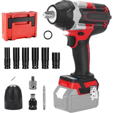 Chiave a impulsi a batteria, pistola a impulsi brushless da 1000 Nm, 1/2 pollice compatibile con batteria Makita da 18 V, avvitatore elettrico con 6 bussole, velocità variabile, batteria non inclusa