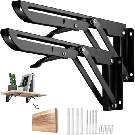 Staffa pieghevole, 2 pezzi in acciaio inox, supporto per mensola pieghevole per mensola a muro, telaio di supporto per mensola da garage, carico massimo 80 kg, 250 mm, nero