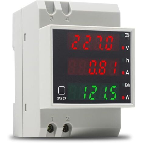 Contatore elettrico su guida DIN, contatore di energia monofase, voltmetro, amperometro digitale AC 80-300 V, 100 A, wattmetro, contatore di consumo elettrico, contatore di watt e kWh monofase (1/5)
