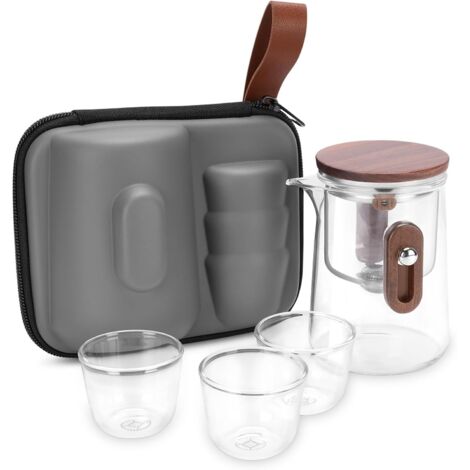 Teiera da 330 ml, teiera da viaggio incantata in vetro magico con stelo rimovibile, teiera in vetro borosilicato con controllo della separazione dell'acqua e 3 tazze, borsa per il trasporto (1/5)