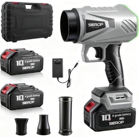 Soffiatore per foglie a batteria da 21V, 2batterie da 2,5Ah e caricabatterie, 3tubi di soffiaggio, motore da 40000giri/min, 15m³/min, 1000W, portatile, 0,65kg, per giardino, patio, auto e campeggio