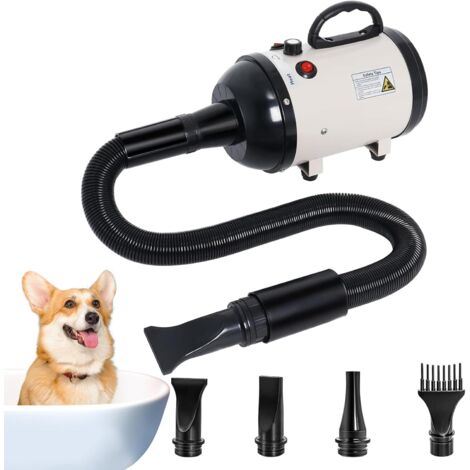 Asciugacapelli per cani di grossa taglia, 5,2 CV, 3800 W, ad alta velocità, con calore per la toelettatura, temperatura regolabile, bianco