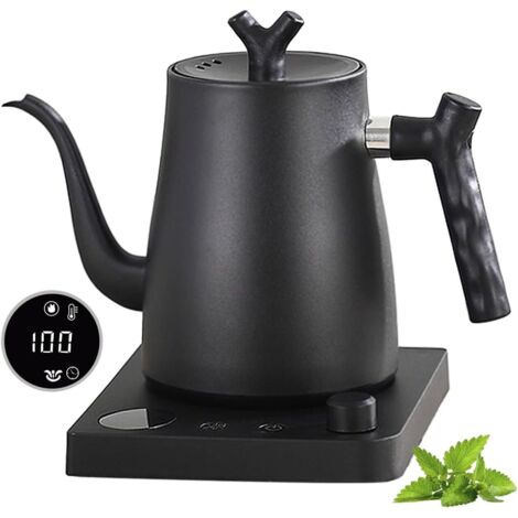 Bollitore elettrico intelligente a collo di cigno da 1,0 litri con temperatura regolabile 40-100 °C, acciaio inossidabile 304, protezione contro il funzionamento a secco, 1000W, nero opaco