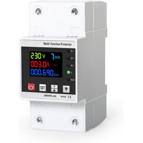 Contatore di energia, contatore elettrico, interruttore di protezione intelligente, interruttore di protezione da sovratensione/sottotensione, 63 A CA 230 V