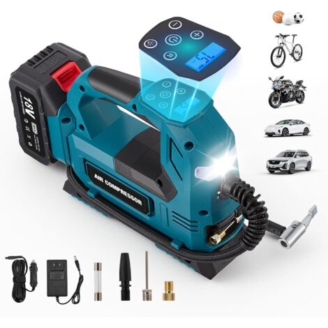 Compressore d'aria portatile senza fili da 150 PSI, mini compressore d'aria digitale con luce di lavoro a LED e spegnimento automatico, gonfiatore per pneumatici per auto, moto ,batteria da 3Ah