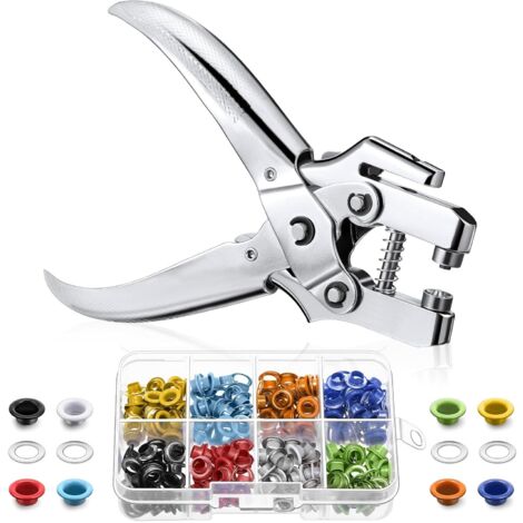 Kit di strumenti per occhielli da 3/16 di pollice, set di pinze per occhielli, pinza per pressa manuale per occhielli con 200pezzi di occhielli per scarpe,abbigliamento, multicolore