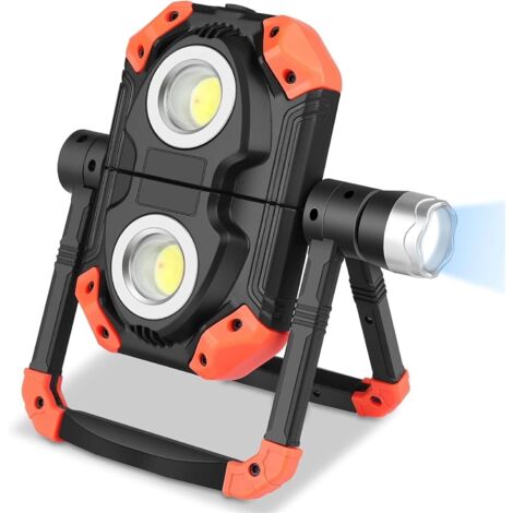 Lampada da lavoro a LED ricaricabile, faretto pieghevole con rotazione a 360°, luce di sicurezza portatile impermeabile per esterni con supporto per riparazione auto, campeggio, arancione