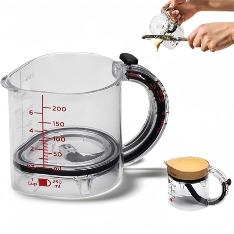 Misurino regolabile 4 in 1 - Misurino multifunzionale con base regolabile e base sigillante a forma di rasoio, facile da pulire per cuocere, cucinare e misurare gli ingredienti (1/5)