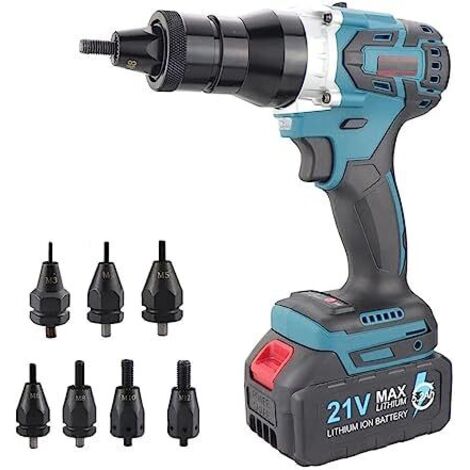 Set di rivetti elettrici senza fili – Rivettatrice automatica per dadi M3 M4 M5 M6 M8 M10 M12 – Strumento portatile per rivetti ciechi