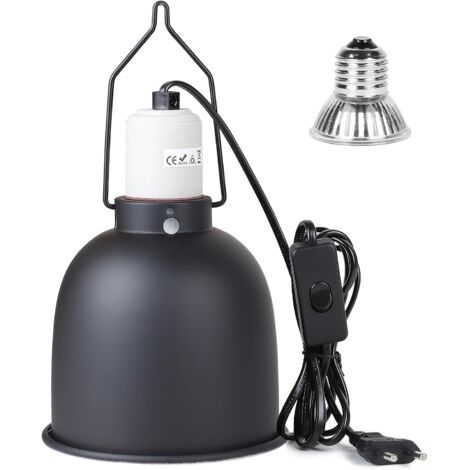 Lampada riscaldante per terrario a cupola E27 con 1 lampadina da 25 W, lampada riscaldante con riflettore in alluminio per tartarughe, serpenti, lucertole, cacatua, camaleonti, piante grasse, ecc.