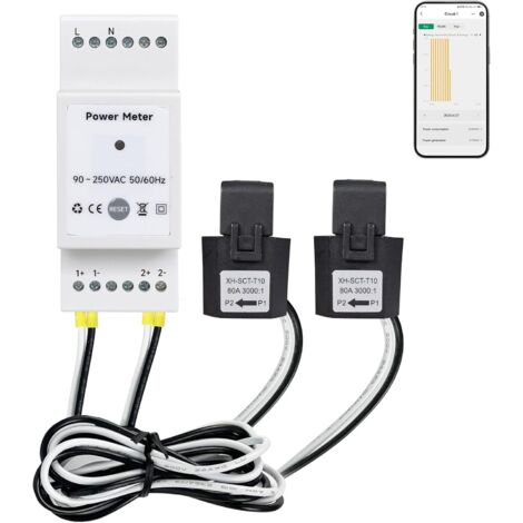 Smart Energy Monitor - Tuya, misurazione monofase in tempo reale di tensione, corrente, fattore di potenza e potenza attiva, controllata tramite app mobile, 472-W-TY-80A