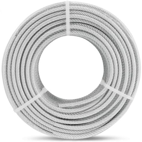 Cavo in acciaio da 5 mm, cavo in acciaio rivestito in PVC, ideale per appendere luci a catena, ringhiere per terrazze, resistente a un carico di 730 kg, 15 metri