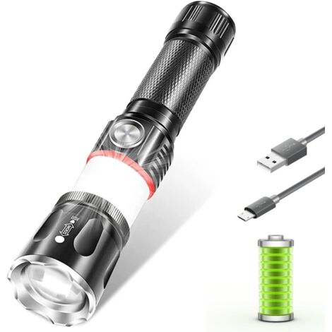 Torcia LED ricaricabile - Torcia super luminosa, lanterna da campeggio a 360 gradi, magnete potente