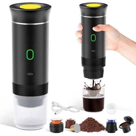 Macchina da caffè portatile 3 in 1, macchina da caffè da viaggio ricaricabile, macchina da caffè da 12 V per capsule e caffè macinato, per campeggio, viaggio, ufficio, auto, casa, nero