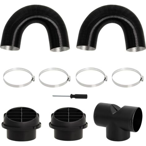 Kit condotto riscaldamento diesel - tubo di scarico a T da 75 mm, sfiato aria calda con 2 ugelli a fungo e 4 morsetti, include cacciavite