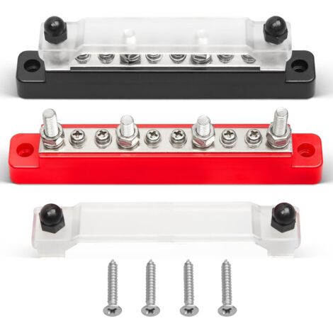 Barra di distribuzione da 150 A 12 V, 4 perni da 1/4" (M6) 6 x 8 (M4), morsettiera di distribuzione dell'alimentazione da 48 V CC, sistema solare marino per auto e barche, nero/rosso