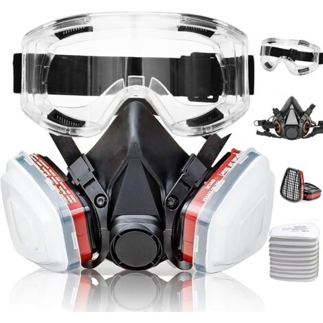 Respiratore semifacciale con filtri - Maschera respiratoria con 10tamponi di cotone filtranti e occhiali protettivi,per verniciatura,polvere,formaldeide,levigatura,lucidatura,lavorazione del legno