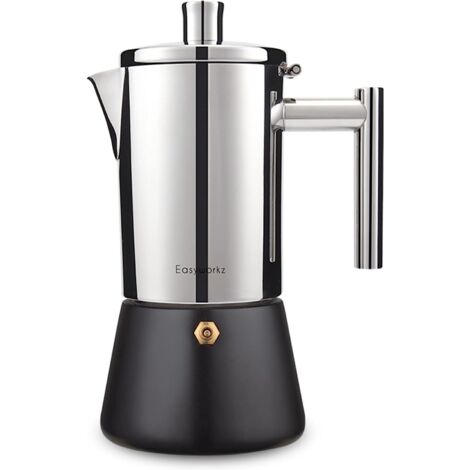 Piano cottura per caffè espresso Diego, caffettiera italiana in acciaio inox, moka, compatibile con induzione, nero 520 ml 12 tazze