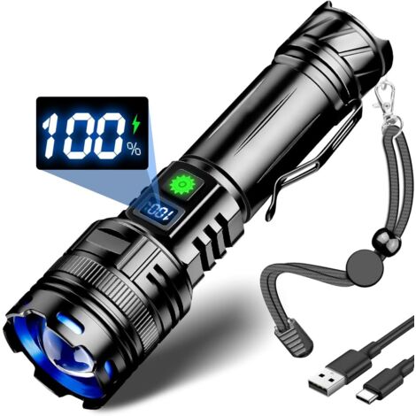 Torce ad alta luminosità, torcia LED ricaricabile super luminosa da 100.000 lumen, torcia potente con clip e 5 modalità, torcia portatile impermeabile (1/5)