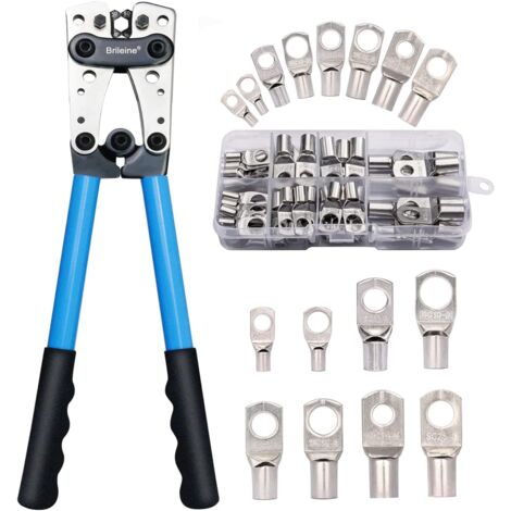 Kit di utensili per crimpatura cavi batteria AWG 1/0-8 con terminali ad anello in rame, 60 pezzi, 8 misure