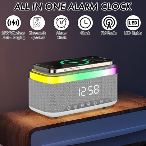 LIORQUE Radiosveglia Digitale Con Ricarica Wireless 15W | Bluetooth, FM, Doppio Allarme, Luce Notturna Colorata E 25 Suoni Rilassanti