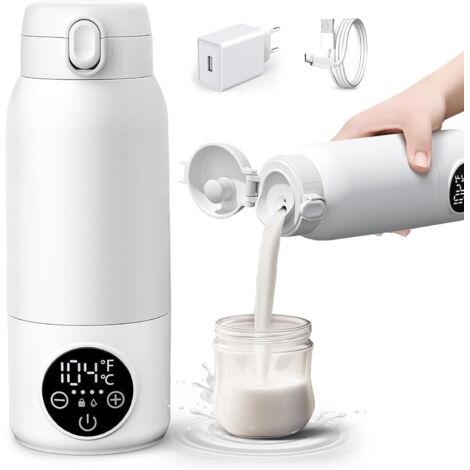 Scaldabiberon portatile senza fili da 500 ml, riscaldamento rapido di acqua o latte, scaldabiberon portatile con temperatura costante, temperatura regolabile, per auto e viaggi (1/5)