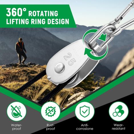 PATIKIL Set 2 Pulegge M25 In Acciaio Inox 304 – 1 Singola E 1 Doppia, Carico 150 Kg, Gancio Girevole 360°, Per Sollevamento