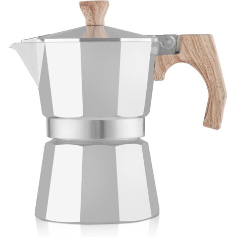 Caffettiera moka, 6 tazze, caffettiera da piano cottura in alluminio, caffettiera a percolazione, caffettiera moka, 300 ml, 6 tazze, argento