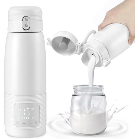 Scalda biberon portatile, scalda latte portatile per neonati da 500 ml di grande capacità, riscaldamento rapido e controllo preciso della temperatura, ricaricabile, bianco