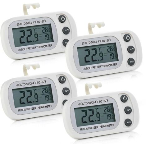 Termometro per frigorifero, termometro per frigorifero impermeabile da 4 pezzi con ampio schermo LCD, funzione min/max °C/°F, termometro per congelatore (1/5)