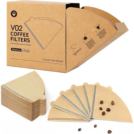 Filtros de café tamaño 02,100 unidades 2-4 tazas V02 Papel de filtro de café natural sin blanquear, para verter en goteros y cafeteras de goteo (1/5)
