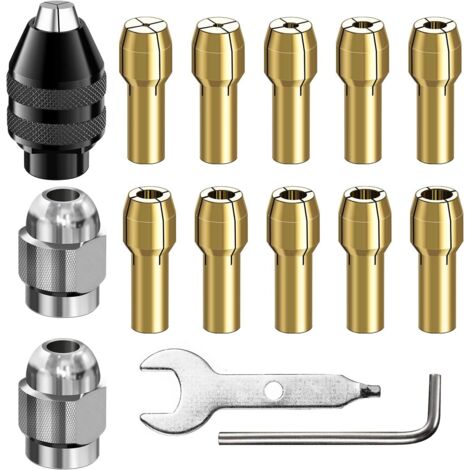 15PCS Juego de mandriles múltiples 4486,kit de tuercas de pinza, accesorio de repuesto para herramienta rotativa sin llave de cambio rápido de 0,8 a 3,2mm,compatible con Dremel 3000,4000,7700 y 8200 (1/5)