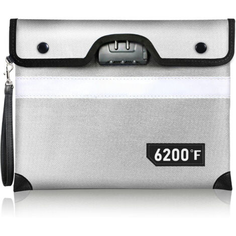 Bolsa ignífuga para documentos con cerradura (6200 °F), bolsa ignífuga mejorada para dinero en efectivo con cremallera y banda reflectante, resistente al agua y al fuego.