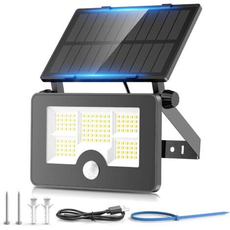 Luces de seguridad con sensor de movimiento solar para exteriores,122LED,4modos,recargable por USB,luz de pared con energía solar,poste para jardín exterior,iluminación solar PIR impermeable IP65 (1/5)