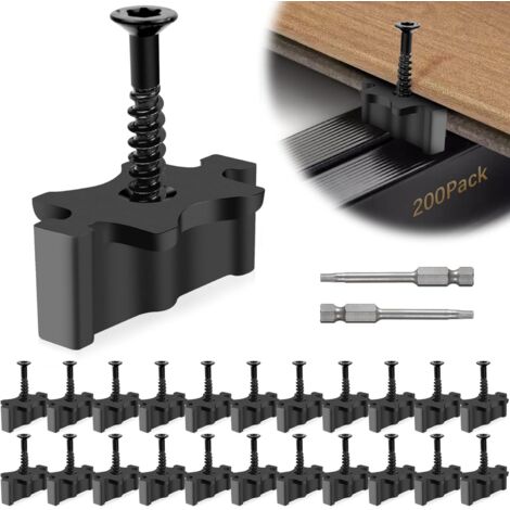 Paquete de 200 fijaciones ocultas para tarimas de composite, clips con tornillos metálicos, fijaciones ocultas universales, clips de plástico