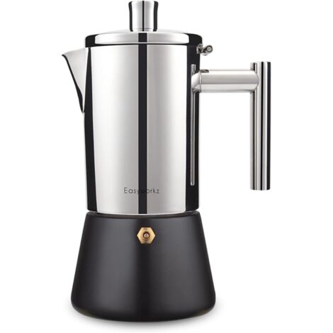 Cafetera italiana Diego Espresso de acero inoxidable, cafetera moka, compatible con inducción, color negro, 200 ml, 4 tazas