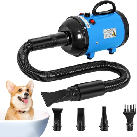 Secador de pelo para perros grandes, 5,2 HP, 3800 W, alta velocidad, con calor para aseo, temperatura ajustable, color azul