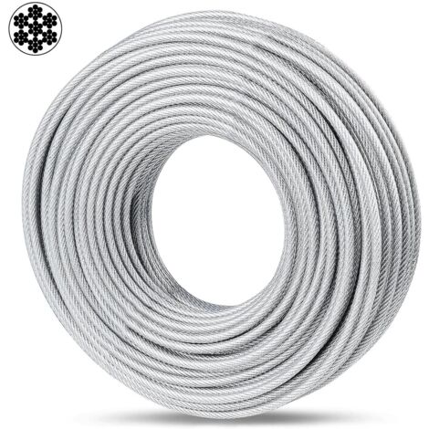 Cable de acero de 5 mm, cable de acero recubierto de PVC, ideal para colgar luces de cadena, barandillas de terraza, resistente a una carga de 730 kg, 30 metros