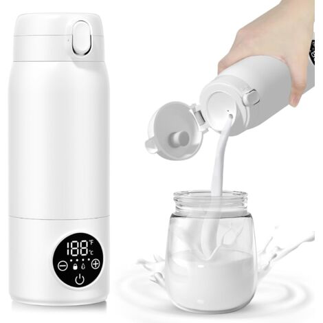 Calentador de biberones portátil para usar en cualquier lugar-Calentamiento rápido de leche materna y agua-Bloqueo de seguridad para niños-Gran capacidad de 500ml- Temperatura constante las 24 horas