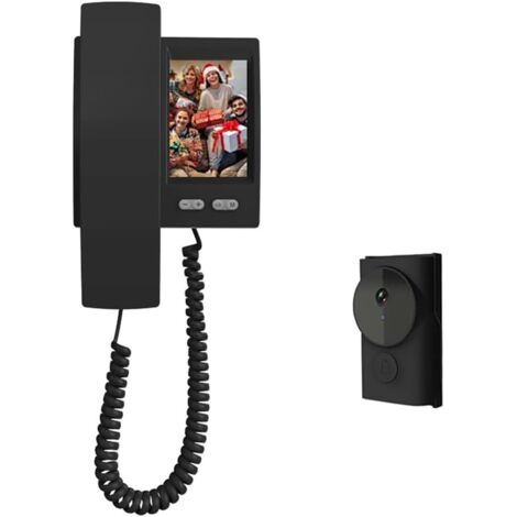 Timbre de vídeo inalámbrico con pantalla, intercomunicador bidireccional, timbre de vídeo con visión nocturna y monitor, conectividad Bluetooth 24G, cámara, timbre inalámbrico, color negro