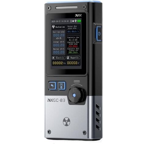 Contador Geiger GC-03, detector de radiación multifunción 3 en 1 para campos eléctricos, campos magnéticos y radiación nuclear, pantalla retroiluminada de 2,4 pulgadas, color negro