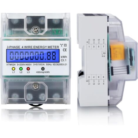 Medidor de energía eléctrica trifásico de 4 hilos, medidor eléctrico digital de 220/380 V, 5-100 A, medidores digitales de cristal líquido de riel DIN para sistemas de medición de potencia