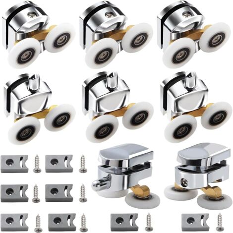 Rodillos para mampara de ducha con poleas gemelas de 25 mm para puertas curvas, puertas de cristal de 4-6 mm, 8 piezas de repuesto cromadas para baño