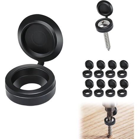 Paquete de 100 tapas de rosca con bisagras, tapas de rosca de plástico plegables para proteger las cabezas de los tornillos, color negro