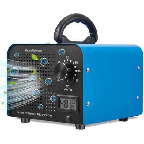 Generador de ozono, generador de máquina de ozono de alta capacidad de 60000 mg/h con temporizador de 120 minutos, eliminador de olores de ozono portátil, azul