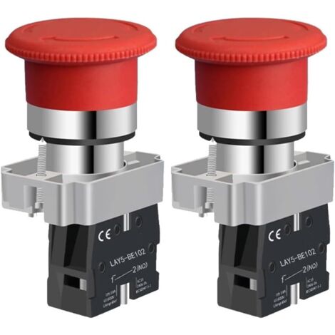 Botón pulsador de parada de emergencia tipo hongo rojo, 22 mm, 1 NC, normalmente cerrado, 10 A, 660 V