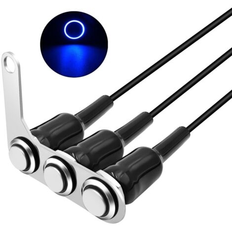 Interruptor de encendido y apagado universal para motocicleta, 3 unidades, de acero inoxidable, con LED azul, ajustable, resistente al agua, 5 A/12 V (1/5)