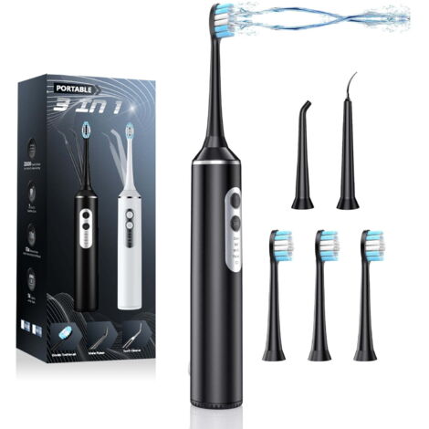 Irrigador bucal con cepillo de dientes eléctrico, kit de limpieza dental con 4 modos, irrigador bucal portátil para viajes y hogar, color blanco
